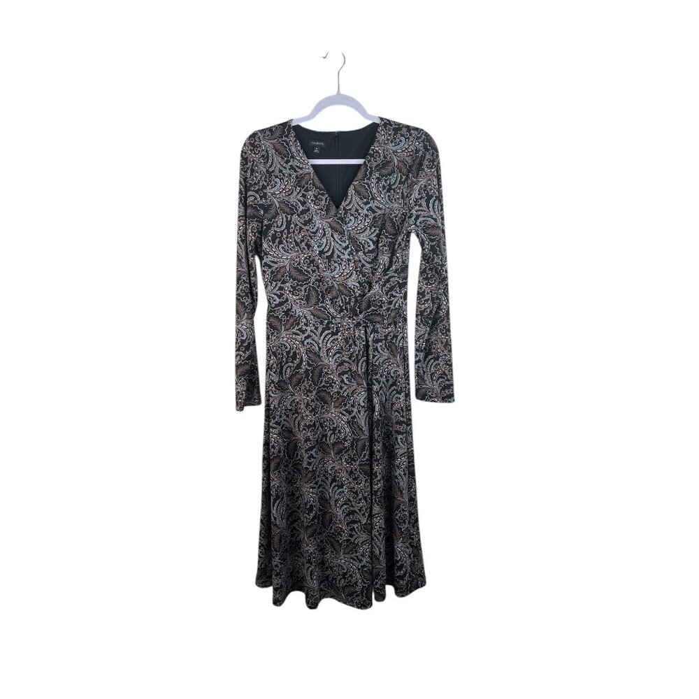 Talbots Paisley Faux Wrap Dress Stretch Long Sleeve Medium